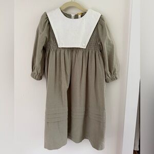 Kidichic girls midi dress 3/4th sleeve size 5/6 green dress with white collar